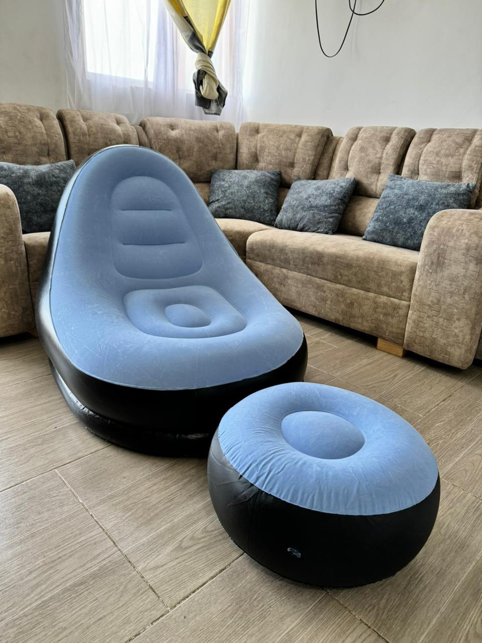 💺Relájate al Máximo: Sofá Inflable con Reposapiés💆🏼‍♂️ ¡Comodidad Donde Quieras!💺