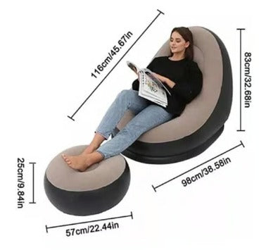 💺Relájate al Máximo: Sofá Inflable con Reposapiés💆🏼‍♂️ ¡Comodidad Donde Quieras!💺