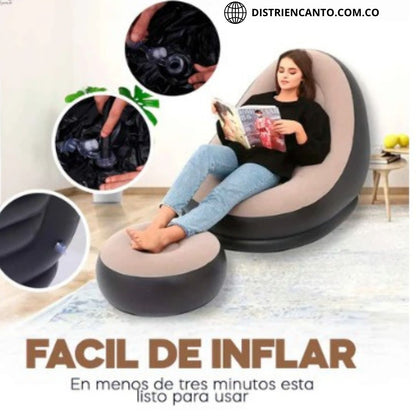 💺Relájate al Máximo: Sofá Inflable con Reposapiés💆🏼‍♂️ ¡Comodidad Donde Quieras!💺